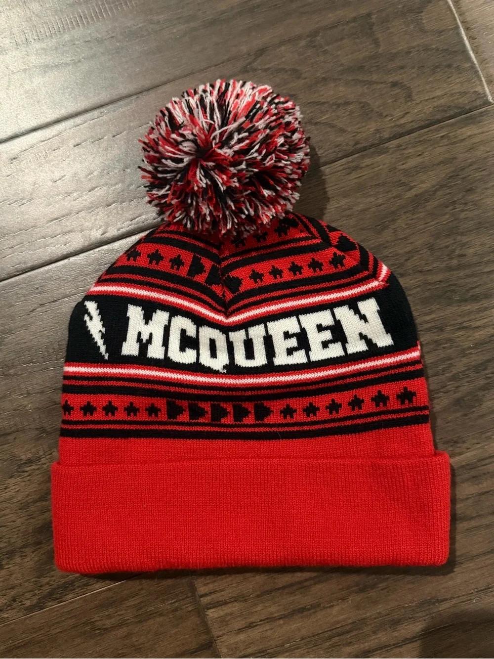 Disney Red & Black Lightning McQueen Pom Pom Beanie Hat Boys Cars 3